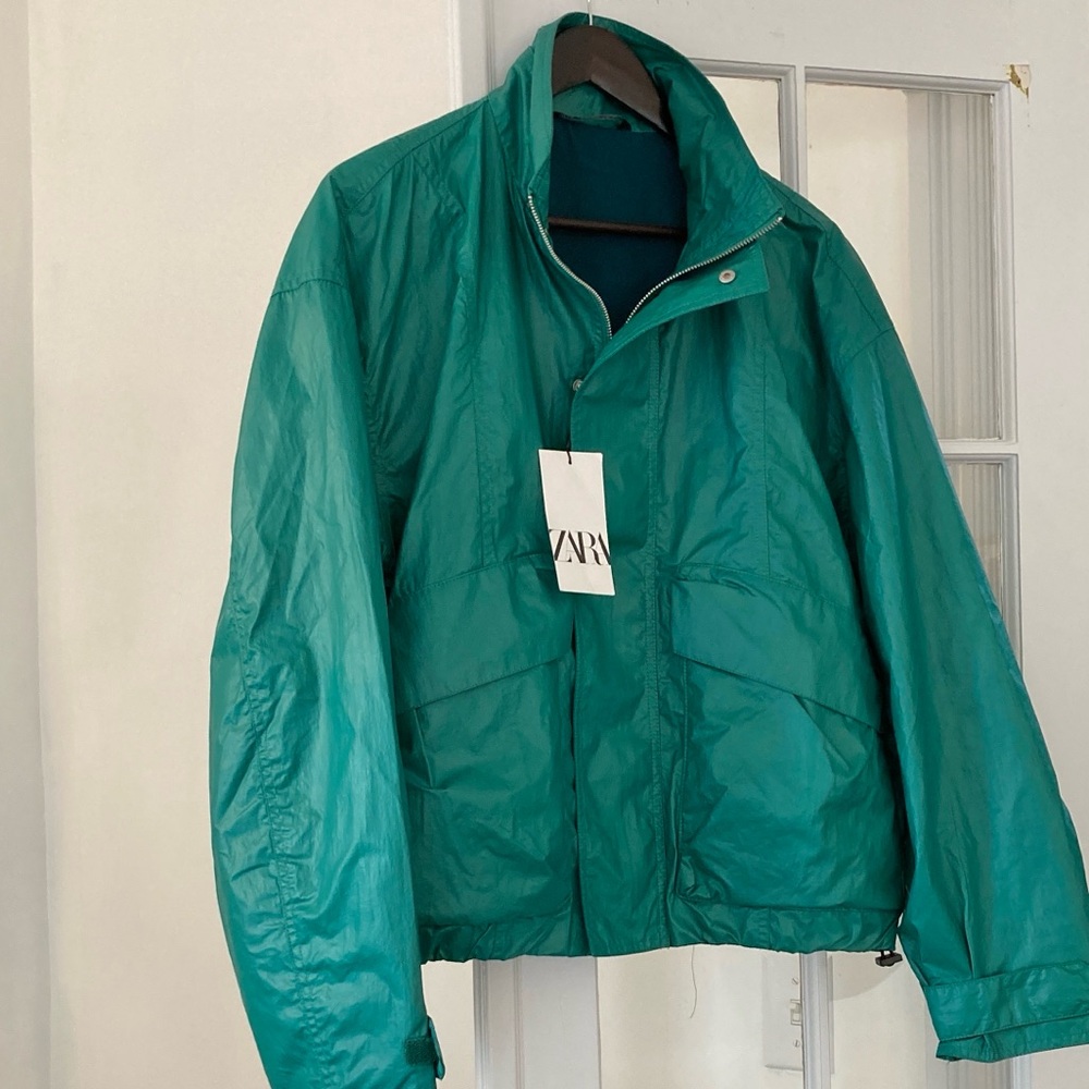Zara Coated Windbreaker/Rain Jacket Style Bomber Jacket - Picture 4 of 16